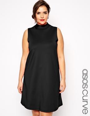 Asos Curve Scuba Swing Dress With High Neck - Black