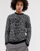 Asos Design Sweater In Snake Pattern In Black