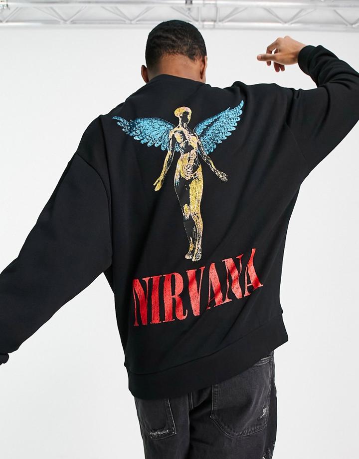 Asos Design Oversized Sweatshirt With Nirvana Angel Back Print In Black