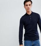 French Connection Tall Long Sleeve Jersey Logo Polo Shirt-navy