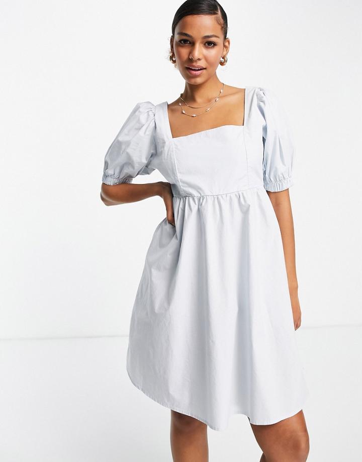 Pieces Puff Sleeve Mini Smock Dress In Blue-blues