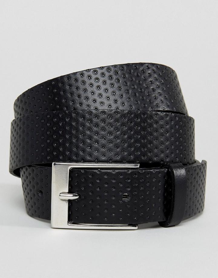 Asos Smart Slim Belt In Black Perforated Leather - Black