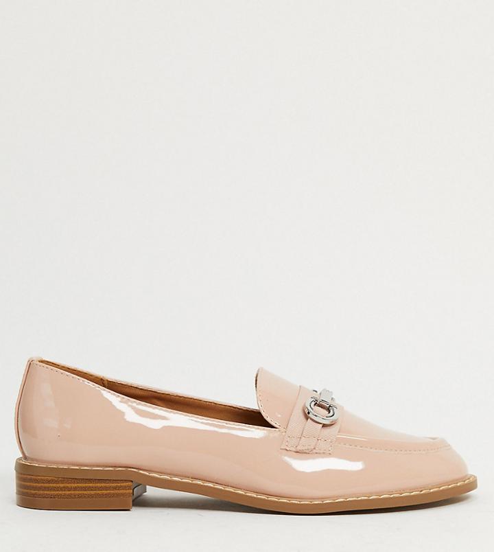 Asos Design Wide Fit Vapor Snaffle Loafer In Beige Patent-neutral