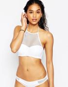 Asos Fuller Bust Exclusive Fishnet Halter Longline Bikini Top Dd-g - White