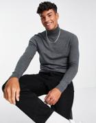 Asos Design Cotton Roll Neck Sweater In Gray-grey