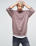 Asos Oversized Longline Sweatshirt With Raw Edges - Purple