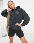 Asos Weekend Collective Oversized Hoodie With In Embroidery Logo In Washed Charcoal-grey