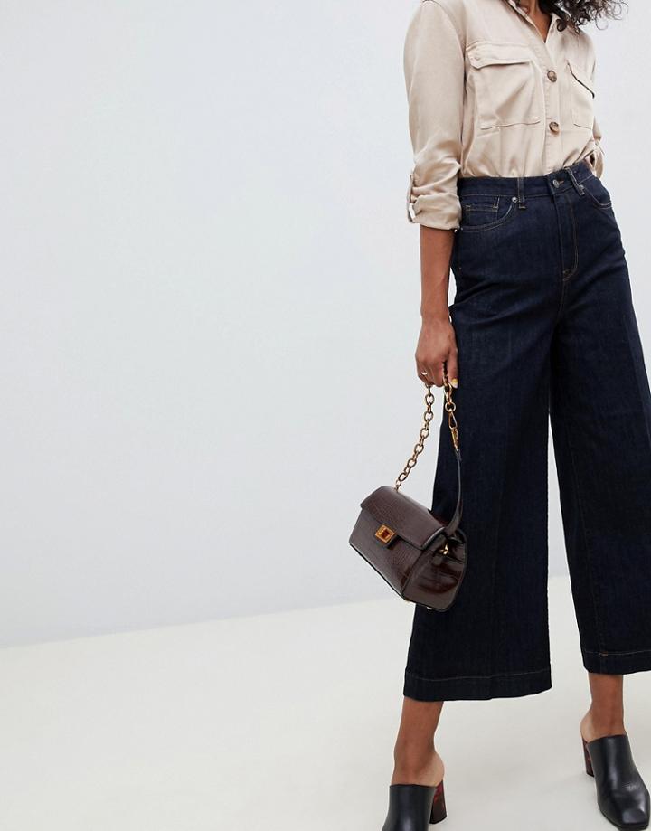 Selected Femme High Waisted Crop Wide Leg Jean - Blue