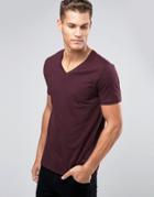 Asos Muscle T-shirt With V Neck In Oxblood - Red
