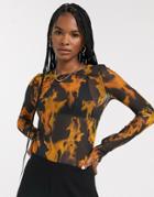 Weekday Cameron Flame Print Mesh Long Sleeve T-shirt In Multi