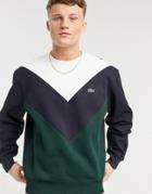 Lacoste Chevron Paneled Sweatshirt In Navy, Green And White