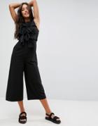 Asos Jumpsuit With Tie Front Detail And Raw Edge - Black