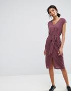 Selected V-neck Slit Dress - Purple