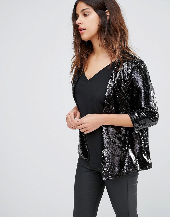 Vero Moda Archtic Sequin Blazer In Black - Black