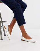 London Rebel Square Toe Ballet Flats In White