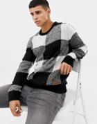 Jack & Jones Originals Knitted Sweater In Mixed Check Knit - Black