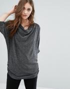 Ichi Lulu Top With Ruched Side - Gray