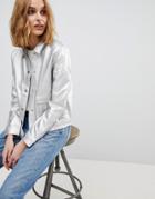 Resume Agnes Metallic Leather Look Trucker Jacket - Silver