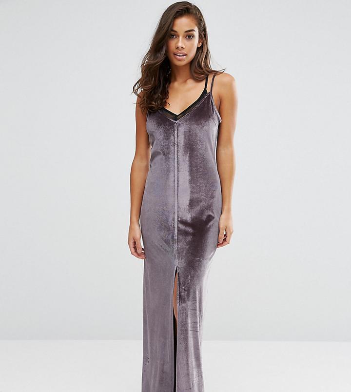 Nanaa Petite Velvet Strappy Double Layer Maxi Dress - Gray