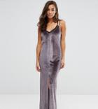 Nanaa Petite Velvet Strappy Double Layer Maxi Dress - Gray