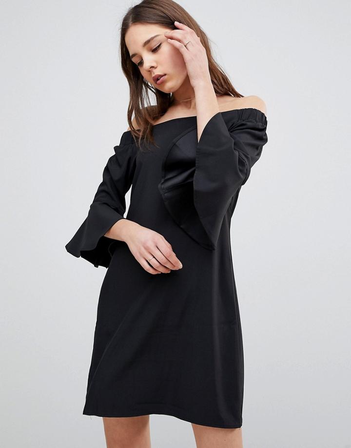 Glamorous Flare Sleeve Bardot Dress-black