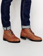Asos Lace Up Boots In Tan Leather - Tan