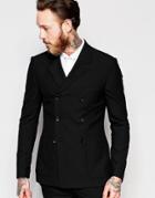 Asos Super Skinny Double Breasted Suit Jacket In Black - Black