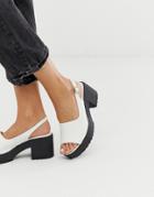 Asos Design Steal Chunky Slingback Mid Heels In White - White