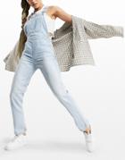 Asos Design Organic Cotton Blend Denim '90s' Straight Leg Overalls In Midwash-blues