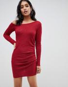 Asos Design Asymmetric Ruched Side Knitted Mini Dress - Red