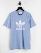 Adidas Originals Large Trefoil T-shirt In Blue-blues