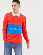 Only & Sons Zip Neck Long Sleeve Rugby Polo In Red