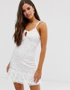 Parisian Scoop Neck Dress In Lace Overlay - White