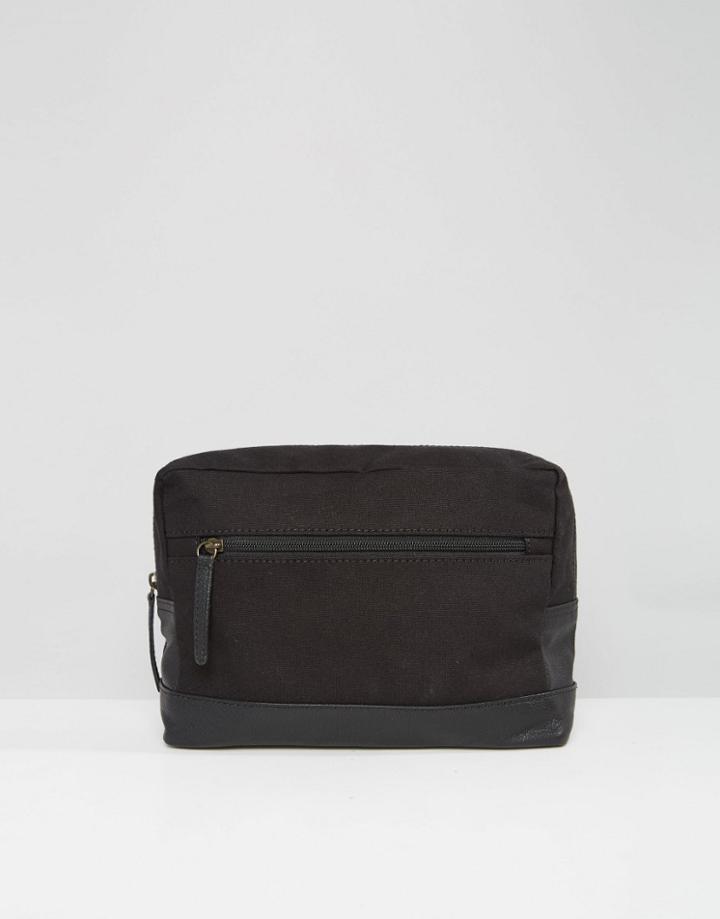 Asos Toiletry Bag In Leather And Canvas - Black