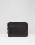 Asos Toiletry Bag In Leather And Canvas - Black