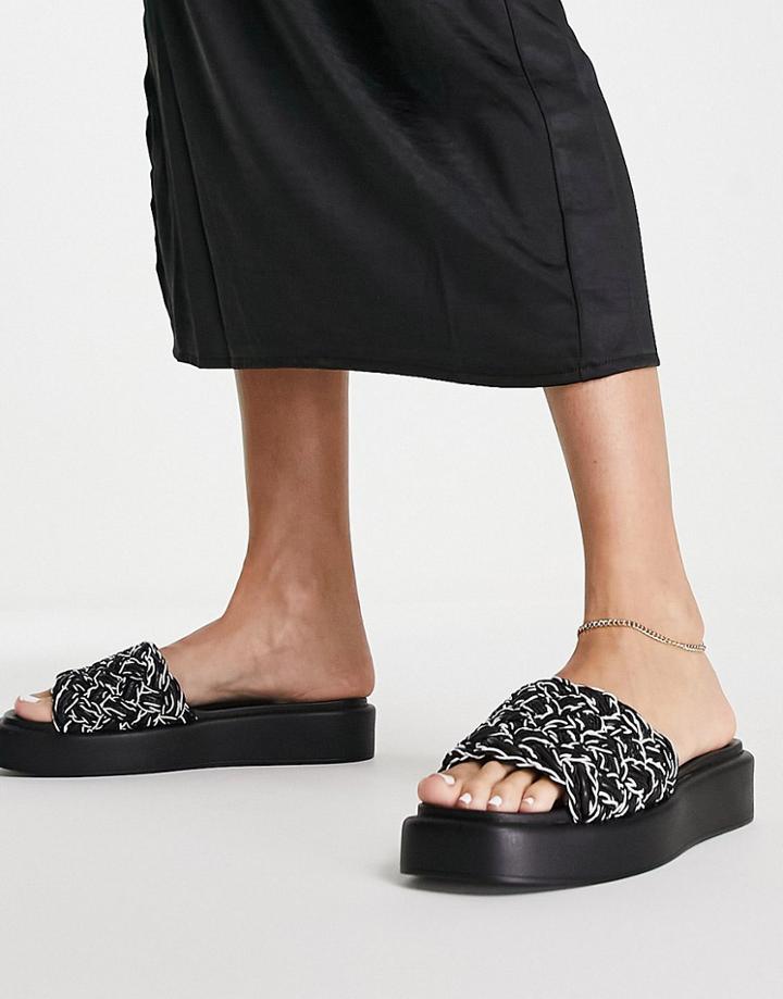 Asos Design Finbar Woven Flat Mules In Black