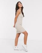 Asos Design Mini Fluffy Dress In Beige-neutral