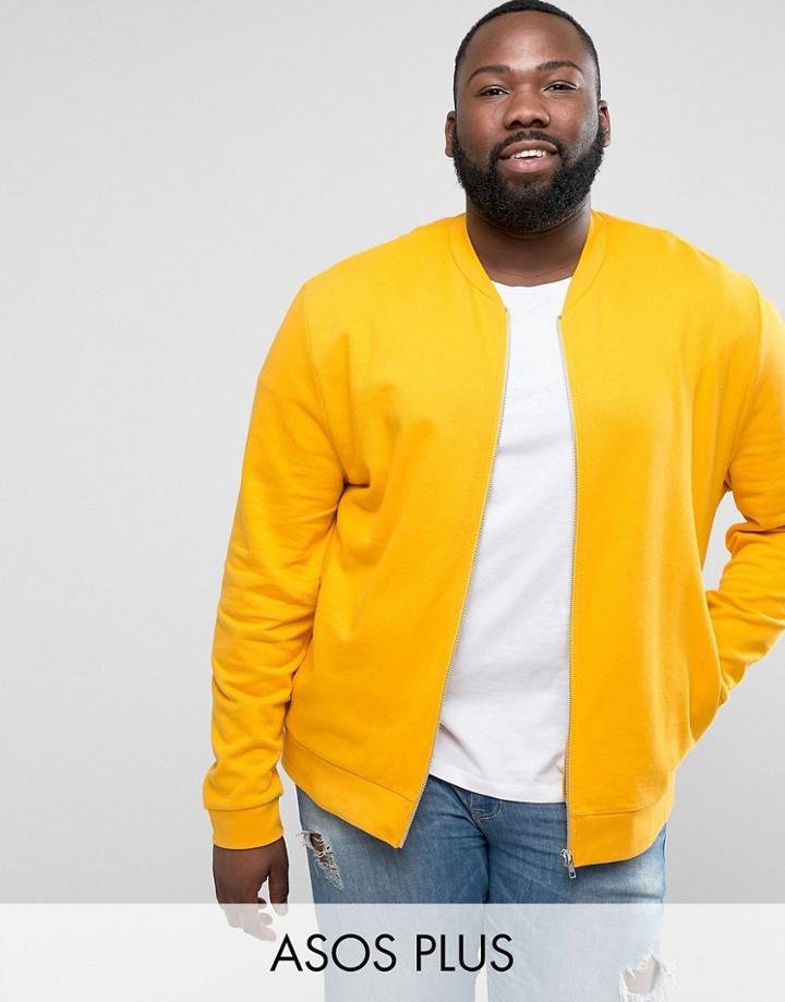 Asos Plus Jersey Bomber Jacket In Yellow - Yellow