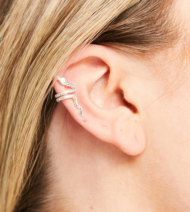 Asos Design Sterling Silver Ear Cuff In Snake Design