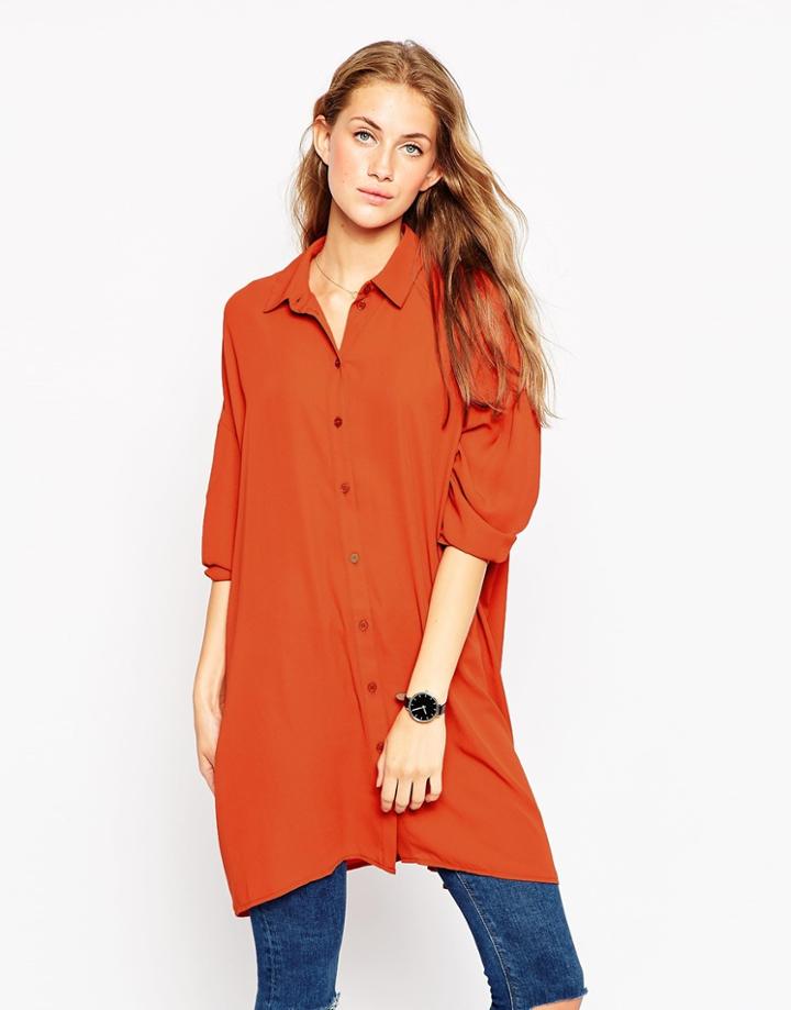 Asos Oversized Longline Blouse - Rust