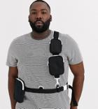 Asos Design Plus Cross Body Multi Pocket Harness Bag In Black With White Contrast Zips