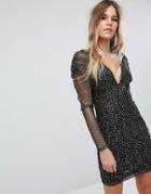 Boohoo Mesh And Sparkle Plunge Neck Dress - Multi