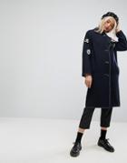 Asos Coat With Military Badges - Navy