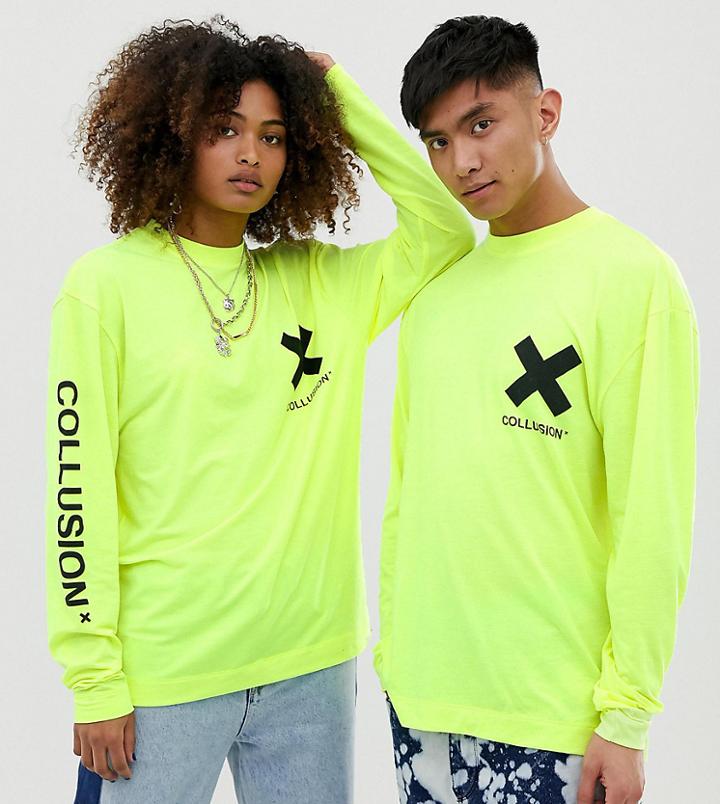Collusion Unisex Logo T-shirt In Neon - Yellow