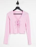 Hollister Tie Front Long Sleeve Top In Pink