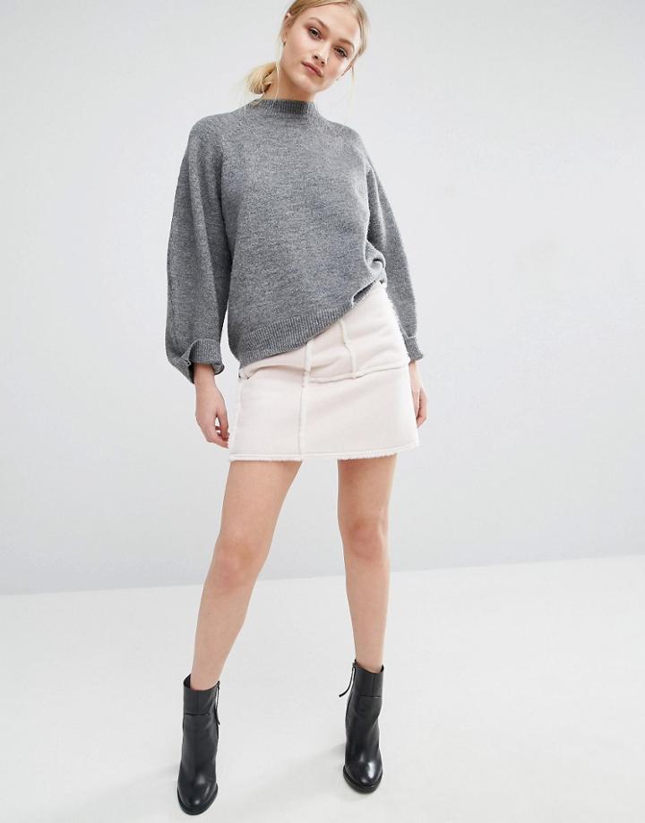 J.o.a Faux Shearling Mini Skirt - Cream