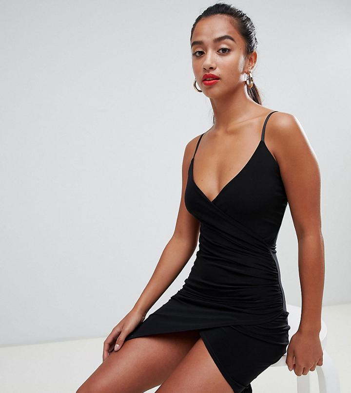 Missguided Petite Slinky Wrap Mini Dress In Black - Black
