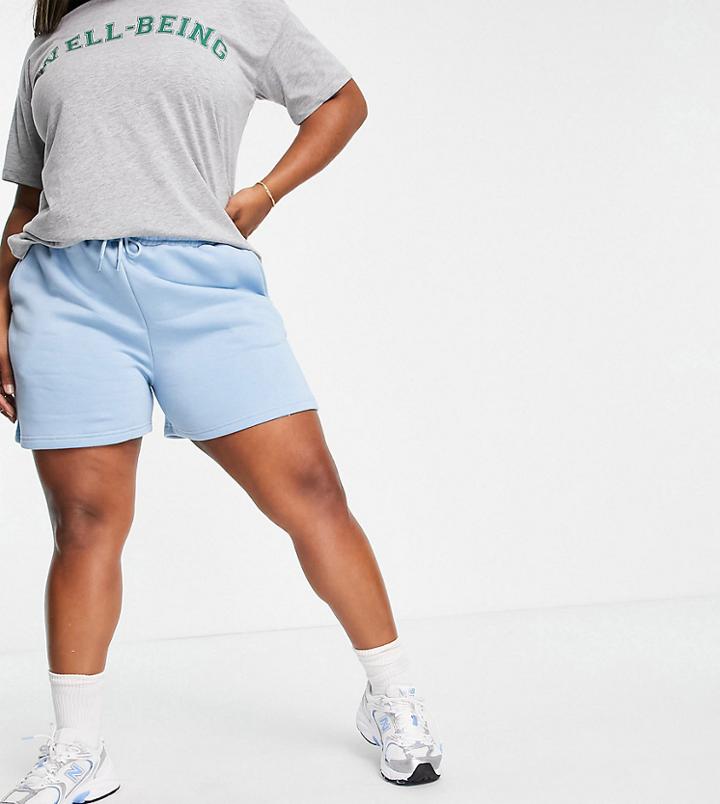 Missguided Plus Short With Elastic Waist In Blue-blues