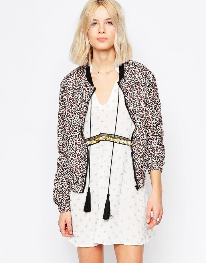 Brave Soul Print Bomber Jacket - Leopard Print