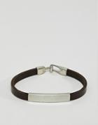 Asos Design Leather Bracelet With Brushed Silver Plate - Brown